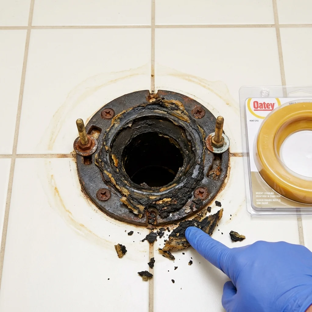 Failed wax ring showing water seepage at the base of a toilet in a Niland, CA home